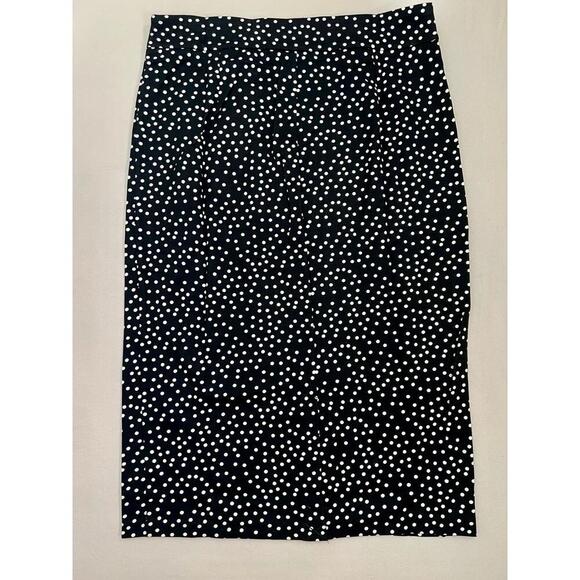 T TAHARI Midi Pencil Skirt Size M Black White Polka Dot Slit Leg Tummy Control - Picture 2 of 11